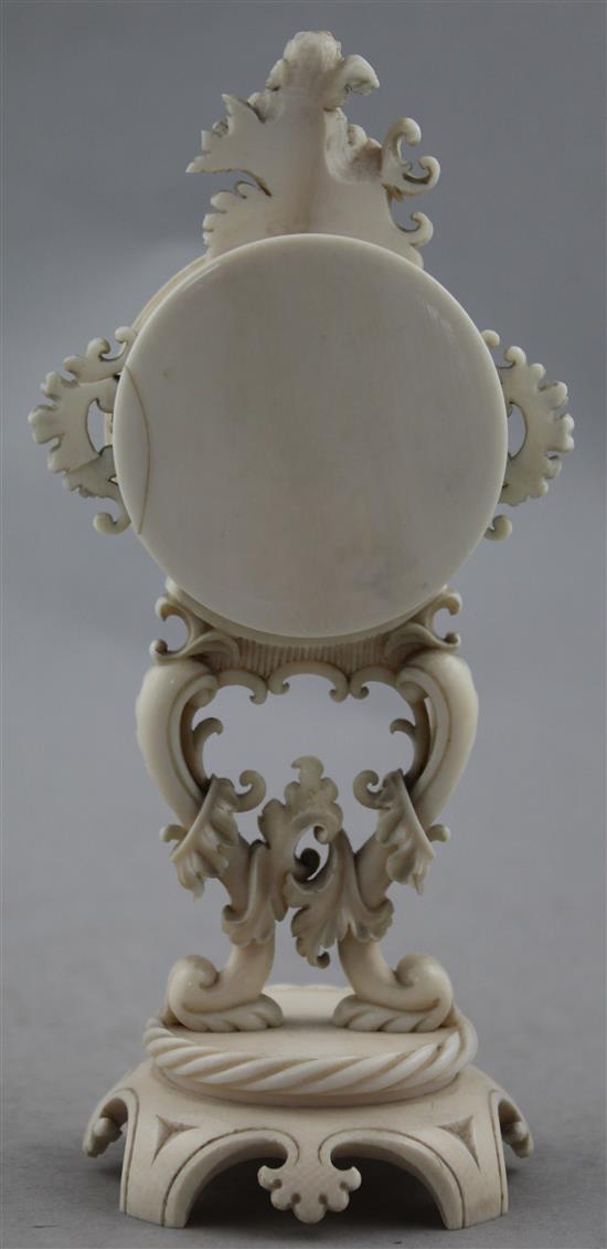 A 19th century French carved ivory boudoir timepiece, 6.5in.